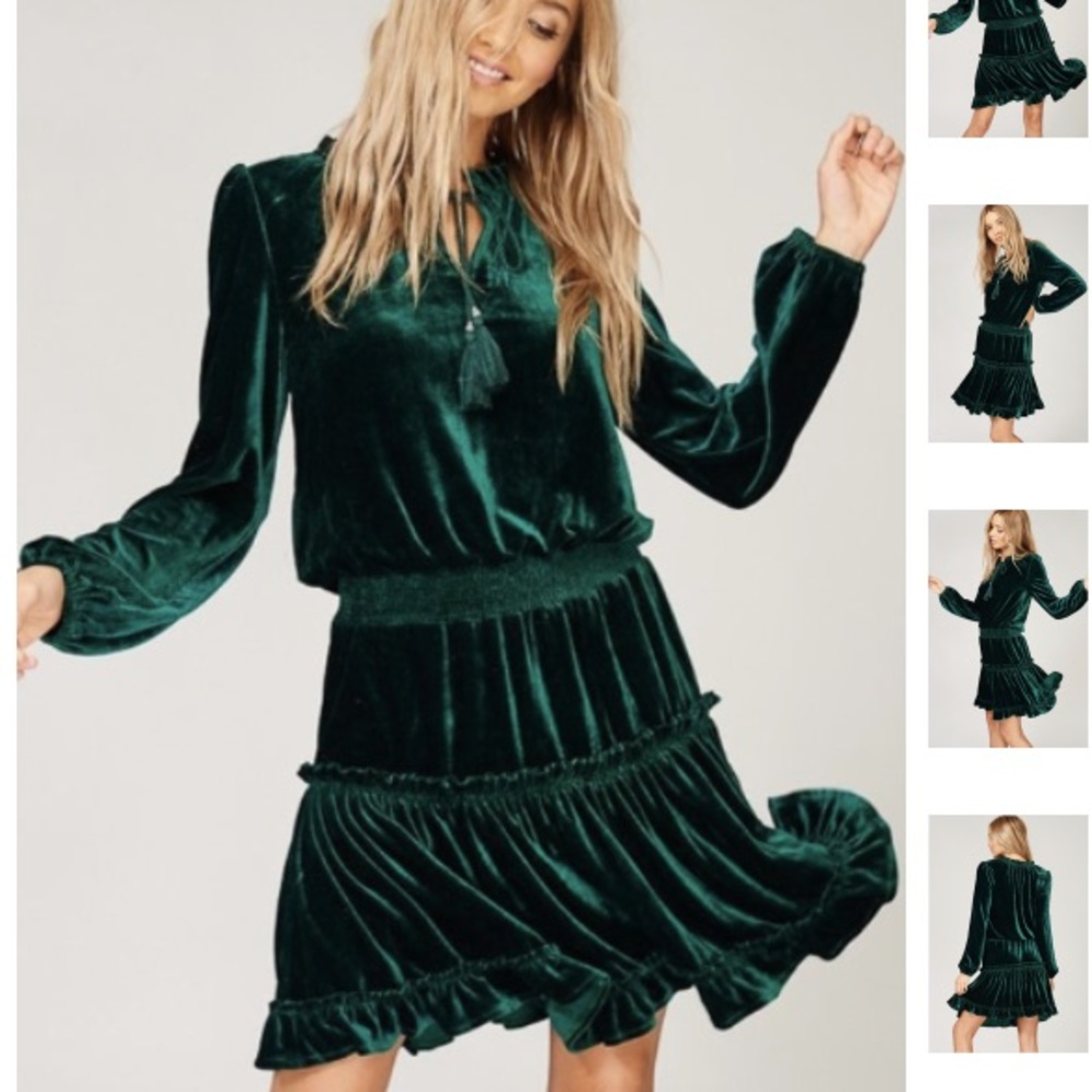 Green velvet drop waist dress